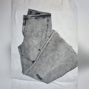 L&B Women's Washed Gray Distressed Super Flared Jeans